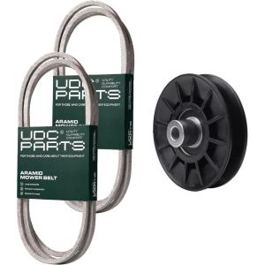 imageUDC Parts Deck Rebuild KitBelt 140218  Belt 144959  Pulley 532194326  Fits Husqvarna PB195H42LT YTH2242T Poulan PB20H46LT PB20H46YT Craftsman 917279180