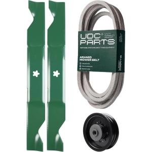 imageUDC Parts Mower KitBelt 539117245  Pulley 532196104  2 Pack Blades 405380  Fits Husqvarna LSZ4622 LSZ5422 LSZ5424 LT1597 RZ4621 RZ4621BF RZ4622 RZ4622TBF RZ4623 RZ46i Z146 Z246 Z246i