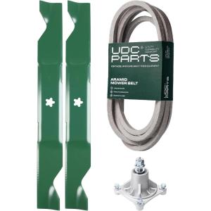imageUDC Parts Mower KitBelt 539117245  Spindle 532174356  2 Pack Blades 405380  Fits Husqvarna LSZ4622 LSZ5422 LSZ5424 LT1597 RZ4219 RZ4621 RZ4621BF RZ4622 RZ4622TBF RZ4623 RZ46i Z146 Z246 Z246i