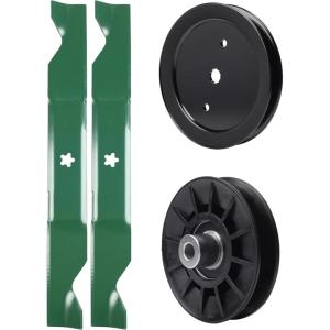 imageUDC Parts Mower KitPulley 195945  Pulley 532194326  2 Pack Blades 405380  Fits Husqvarna 2146XLS 2246LS 2346XLS TS146TXD TS146X TS146XD TS146XK TS146XKD TS246 TS346 YT46LS YTA1946 YTA20V46