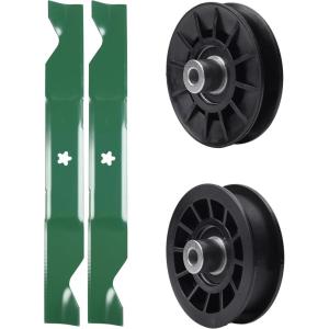 imageUDC Parts Mower KitPulley 532194326  Pulley 532194327  2 Pack Blades 405380  Fits Husqvarna 2146XLS 2246LS 2346XLS LT1597 TS146TXD TS146XD TS146XK TS146XKD TS246 TS346 YT46LS YTA1946 YTA20V46