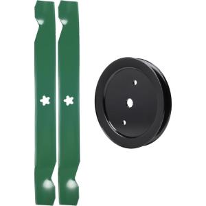 imageUDC Parts Pulley 195945  2 Pack Blades 138971  Fits Husqvarna LT1942 LT2223A2 LTH171 RZ19CE RZ4216 RZ4219 RZ4219BF RZ4221BF TS142 TS142K TS142L TS142T TS142X TS142XK YT16542 YT16542T YT1942 YT1942T