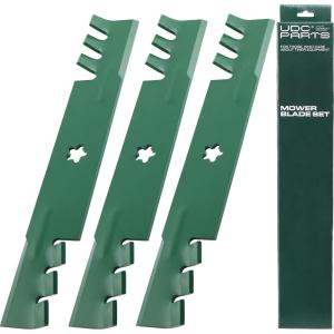 imageUDC Parts UC22009 Mower Blades Replacement for John Deere 48 Inch 325 335 345 M145476 M127500 M127673 X300 X304 X310 X500 X540 X570 X580 X584 GX255 GX325 GX335 Ztrak ZeroTurn Z325E  3 Pack High Lift173921