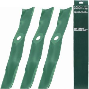 imageUDC Parts UC22009 Mower Blades Replacement for John Deere 48 Inch 325 335 345 M145476 M127500 M127673 X300 X304 X310 X500 X540 X570 X580 X584 GX255 GX325 GX335 Ztrak ZeroTurn Z325E  3 Pack High LiftUC22009