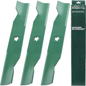 imageUDC Parts UC22009 Mower Blades Replacement for John Deere 48 Inch 325 335 345 M145476 M127500 M127673 X300 X304 X310 X500 X540 X570 X580 X584 GX255 GX325 GX335 Ztrak ZeroTurn Z325E  3 Pack High Lift173920