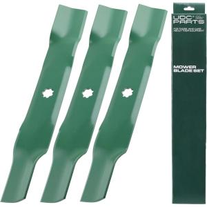 imageUDC Parts UC22009 Mower Blades Replacement for John Deere 48 Inch 325 335 345 M145476 M127500 M127673 X300 X304 X310 X500 X540 X570 X580 X584 GX255 GX325 GX335 Ztrak ZeroTurn Z325E  3 Pack High LiftAM137757