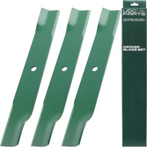 imageUDC Parts UC22009 Mower Blades Replacement for John Deere 48 Inch 325 335 345 M145476 M127500 M127673 X300 X304 X310 X500 X540 X570 X580 X584 GX255 GX325 GX335 Ztrak ZeroTurn Z325E  3 Pack High Lift793794