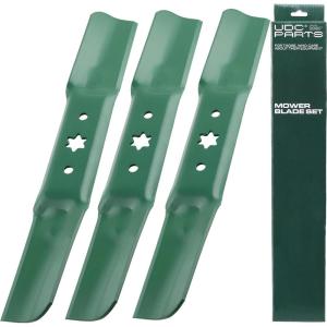 imageUDC Parts UC22009 Mower Blades Replacement for John Deere 48 Inch 325 335 345 M145476 M127500 M127673 X300 X304 X310 X500 X540 X570 X580 X584 GX255 GX325 GX335 Ztrak ZeroTurn Z325E  3 Pack High Lift94205052A