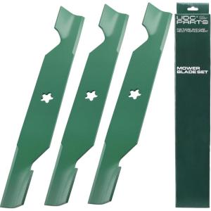 imageUDC Parts UC22009 Mower Blades Replacement for John Deere 48 Inch 325 335 345 M145476 M127500 M127673 X300 X304 X310 X500 X540 X570 X580 X584 GX255 GX325 GX335 Ztrak ZeroTurn Z325E  3 Pack High Lift187256