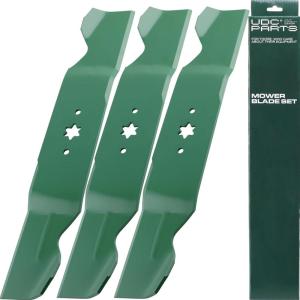 imageUDC Parts UC22009 Mower Blades Replacement for John Deere 48 Inch 325 335 345 M145476 M127500 M127673 X300 X304 X310 X500 X540 X570 X580 X584 GX255 GX325 GX335 Ztrak ZeroTurn Z325E  3 Pack High Lift7420677